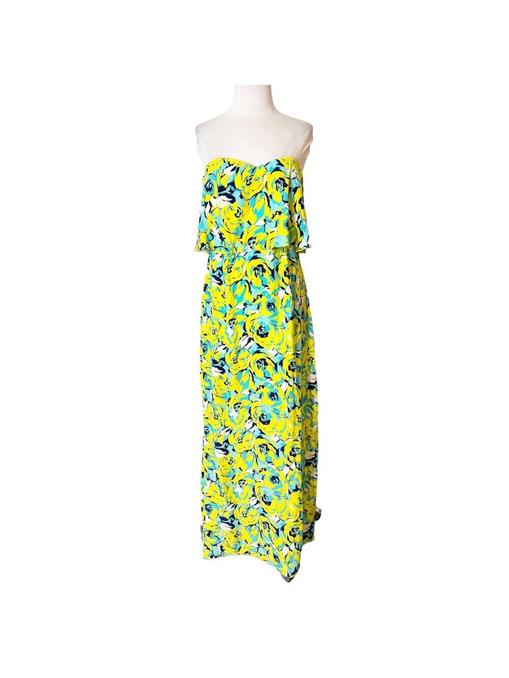 Alice & Trixie silk floral maxi dress yellow blue sz M